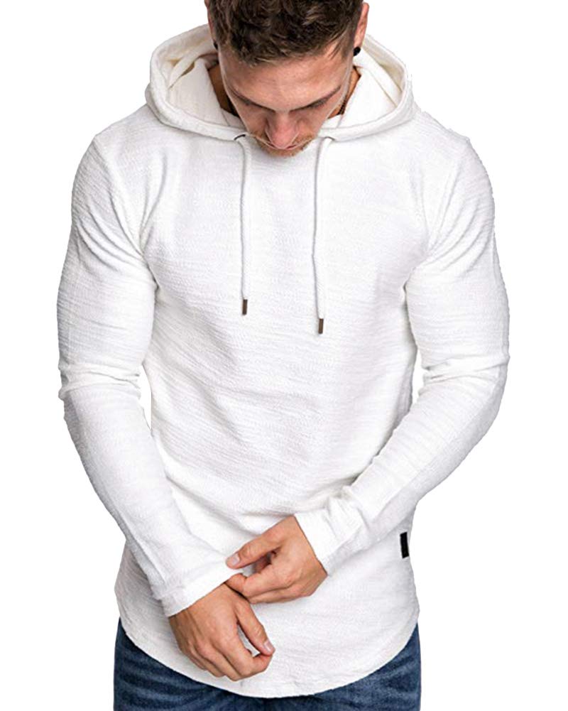 Lexiart Mens Fashion Athletic Hoodies Sport Sweatshirt Solid Color Fleece Pullover White L - Image 5